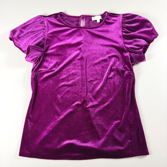 Parker Tops - Parker Purple Velvet Puff Sleeve Top XS Magenta Coquette Holiday Party Blouse